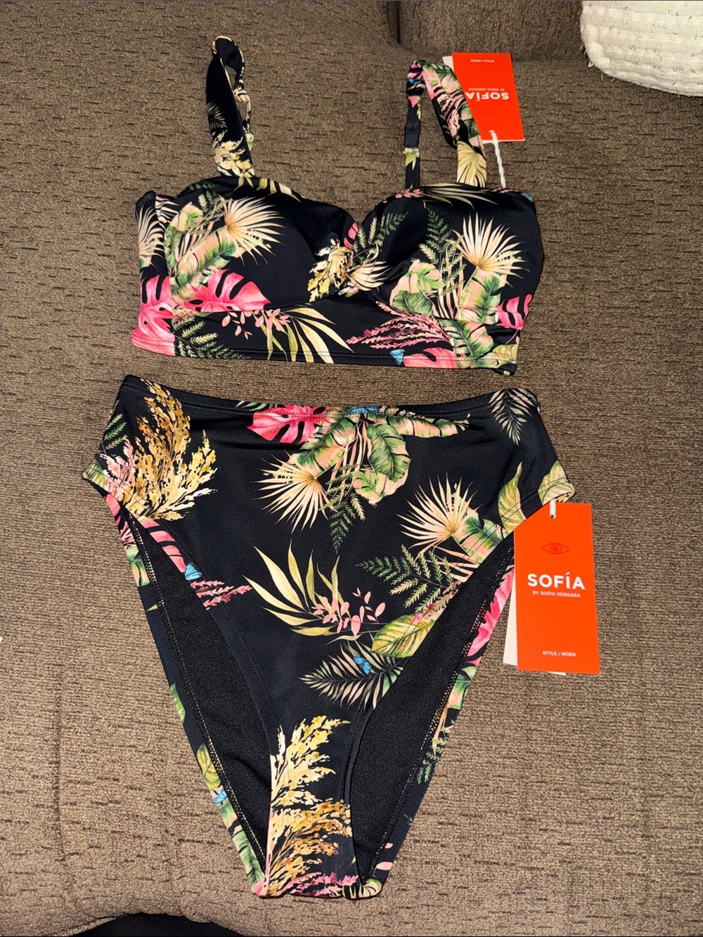 sofia by sofia vergara Black Tropical Floral High-Waist Bikini